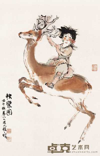 程十发 2002年作 快乐图 镜心 73.5×47.5cm